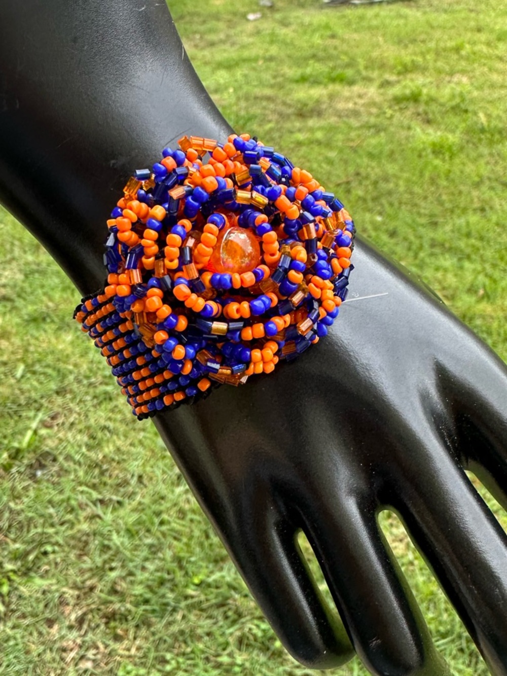 Vintage 3D Floral Beadwoven Cuff Bracelet